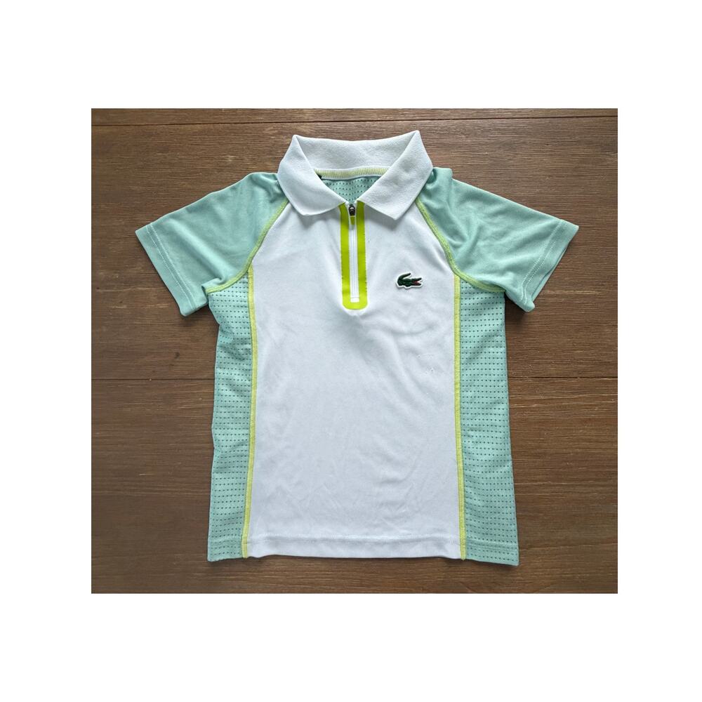 Lacoste Sport Boys Ultra Dry Tennis Polo Shirt White Mint Green Size 6